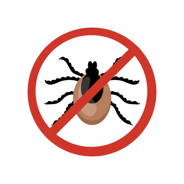 Vector illustration of Stop or anti tick sign, bloodsuckers danger warning signal