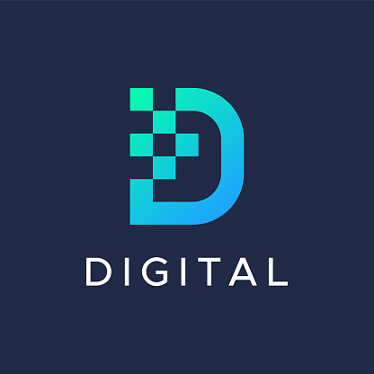 Letter D with abstract Pixel Shape Icon Mobile App Business Technology Logo