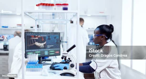 African Scientist Working On Computer In Modern Facility Stock Photo ...