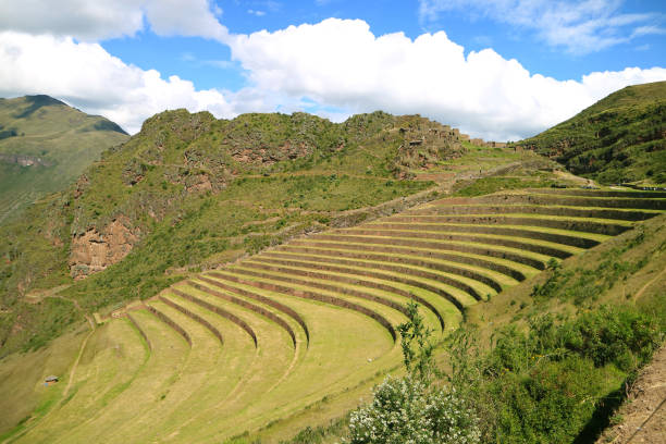 istock Impressive Inca agricultural terraces with the ancient ruins at Pisac archaeological complex, Sacred Valley of the Inca, Cusco region, Peru, South America 1452861396