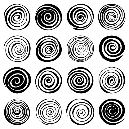Set of hand drawn spirals. Abstract circle shapes for design. Vector design elements.