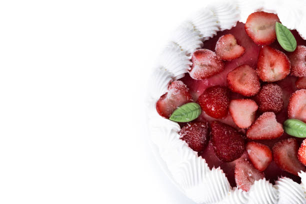 istock Strawberry cake with cream isolated on white background 1452863813