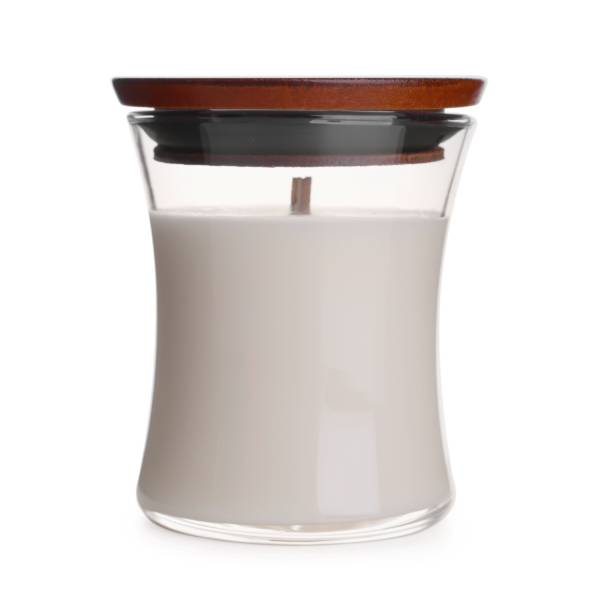 istock Aromatic candle in glass holder with lid isolated on white 1452867276