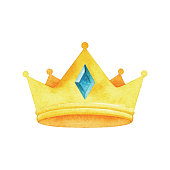 istock Watercolor Golden Crown with Blue Jem 1452868679