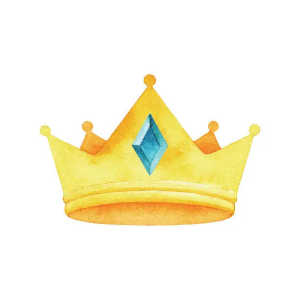 Vector illustration of Watercolor Golden Crown with Blue Jem
