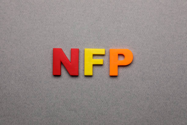 istock Abbreviation NFP (Nonfarm Payroll) made of letters on grey background, top view 1452873306