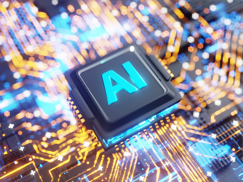 AI. Circuit board. Technology background. Central Computer Processors CPU and GPU concept. Motherboard digital chip. Tech science background. Integrated communication processor. 
Semiconductor, Circuit Board, Brain, Design, Artificial Intelligence