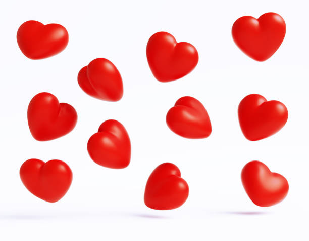 hearts falling on white background - love red symbol valentines day imagens e fotografias de stock