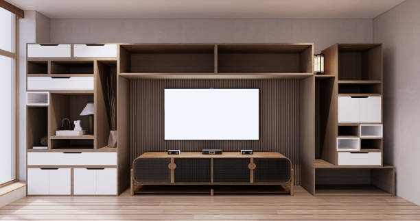 istock Idea Box Wall Shelves on minimal living room japandi style design. 1452880247