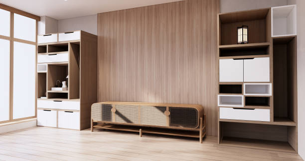 istock Idea Box Wall Shelves on minimal living room japandi style design. 1452880262