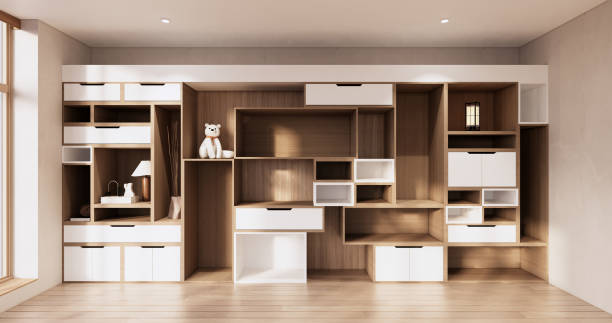 istock Idea Box Wall Shelves on minimal living room japandi style design. 1452880267