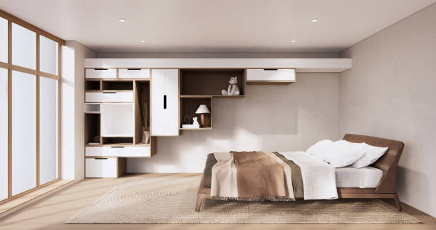 istock Idea Box Wall Shelves on minimal living room japandi style design. 1452880351