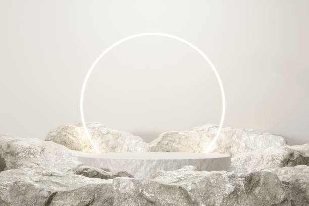 istock Rock stone white podium Blank product shelf standing backdrop. 1452880829