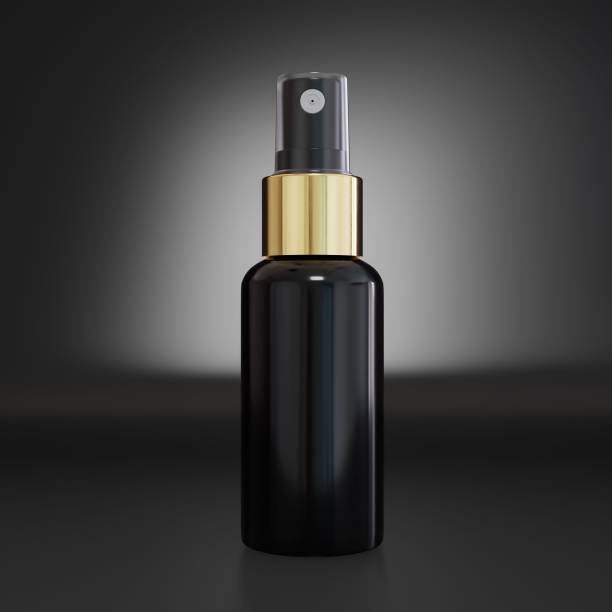 istock 3D illustration of a black cosmetic bottle on a dark background 1452880903