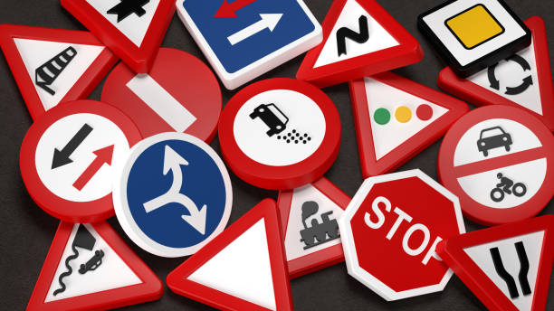 istock traffic sign collage with asphalt background, 3d rendering 1452882592