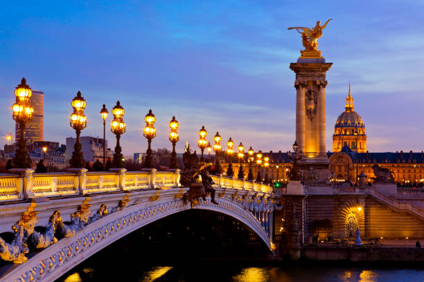 Pont Alexandre III in Paris at twilight, France stock photo