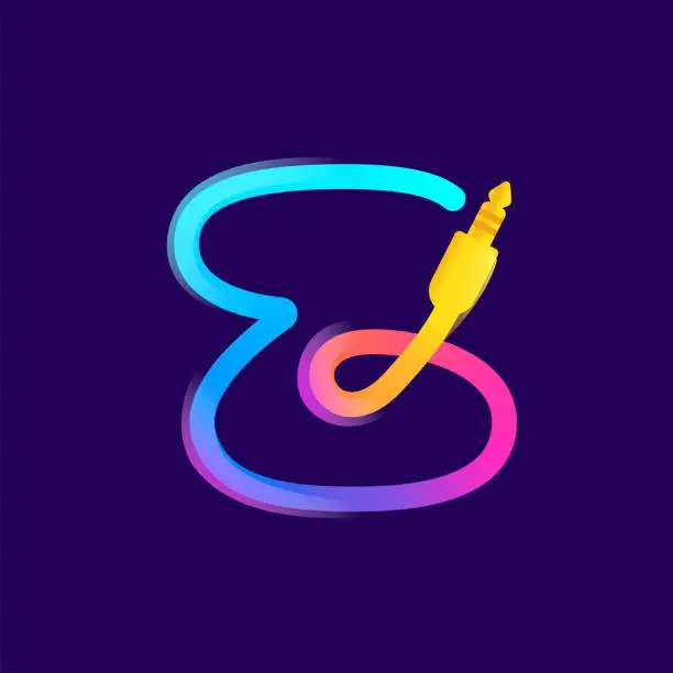 Vector illustration of Z letter logo made of vivid gradient line wire with mini jack icon and rainbow shine.