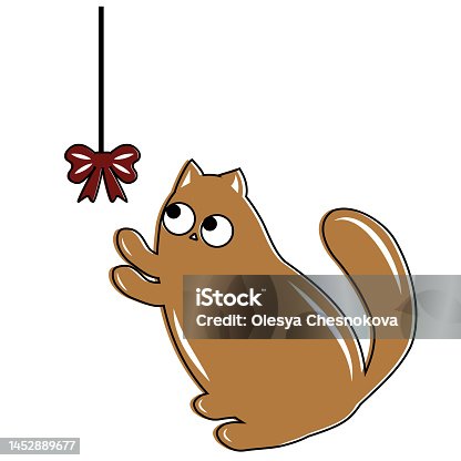 istock Cute cat playing bow on a rope, color vector illustration in cartoon style 1452889677