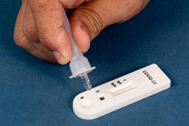 istock Covid-19 rapid test with person dripping the reagent 1452890936