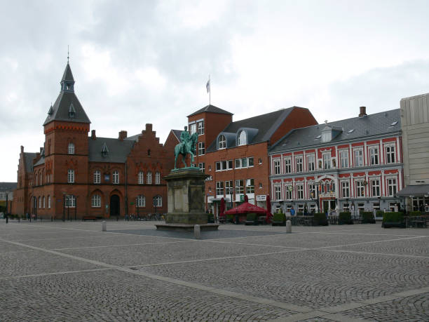 Esbjerg city centre with Christian IX statue and the building of the Tourist Office stock photo
