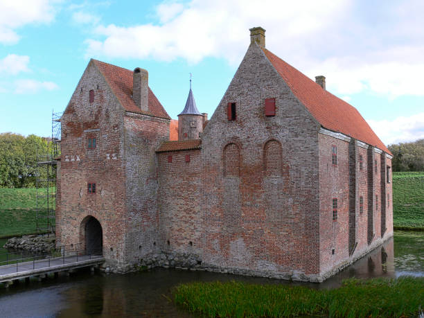 Spøttrup Castle is a well-preserved medieval castle in Denmark stock photo