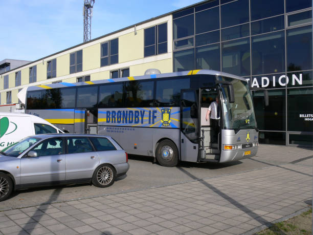 The team bus of Brøndby IF is waiting for the players. stock photo