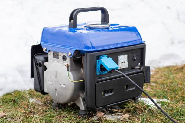 Working generator outdoors in winter stock photo