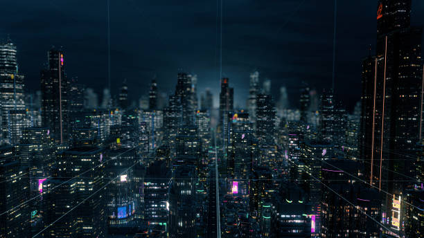 istock Digital Urban Smart City Skyscrapers Night 1452895123