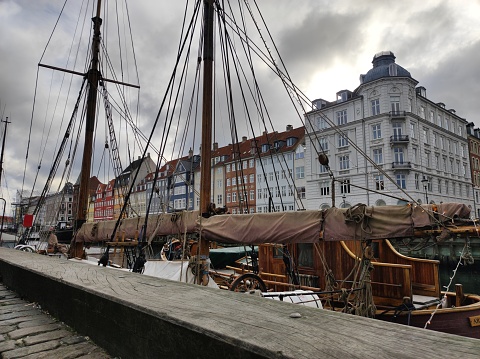 views of Nyhavn. 17th century waterfront, canal and entertainment area located in Copenhagen, Denmark