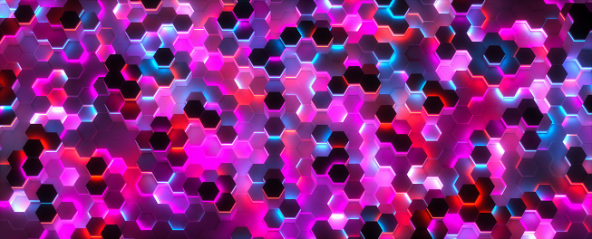 a neon colored honeycomb background (3d rendering)