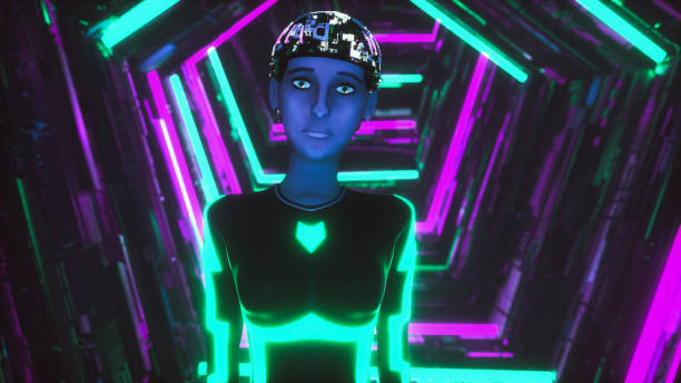 istock a woman in a digital world(3d rendering) 1452898231
