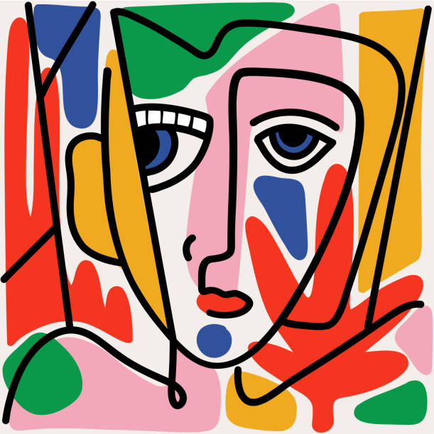 illustrations, cliparts, dessins animés et icônes de portrait abstrait de visage moderne - image created 1990s