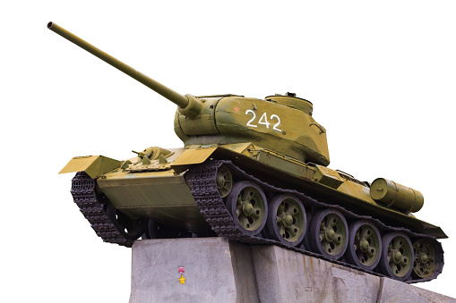 Tank in front of the cemetery of Rovasenda, Piedmont, Italy