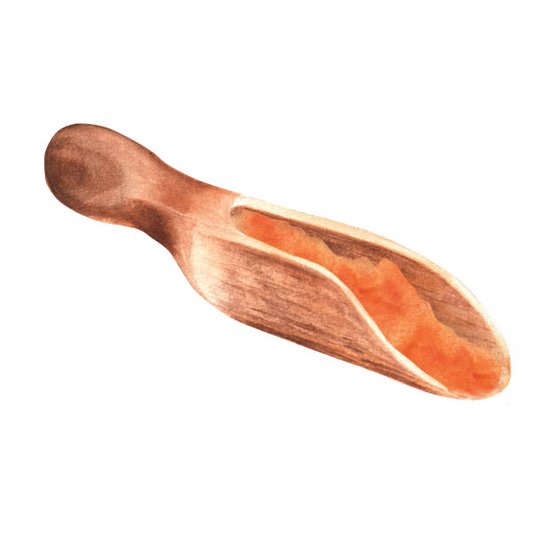 istock Hand-drawn watercolor wooden scoop with turmeric 1452905442