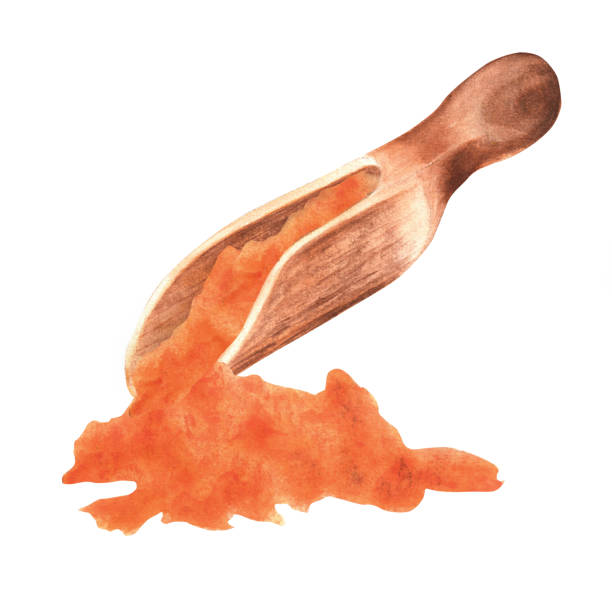 istock Hand-drawn watercolor wooden scoop with turmeric 1452905537