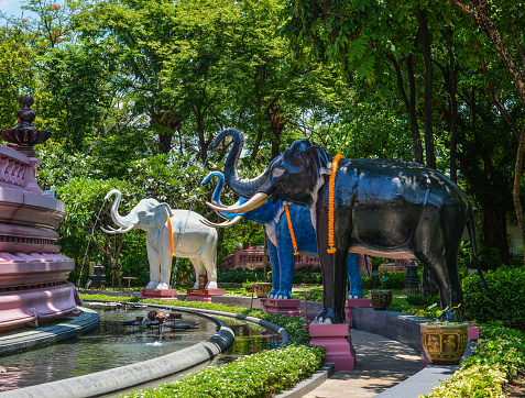 Elephant statues at Erawan Temple in Bangkok, Thailand.