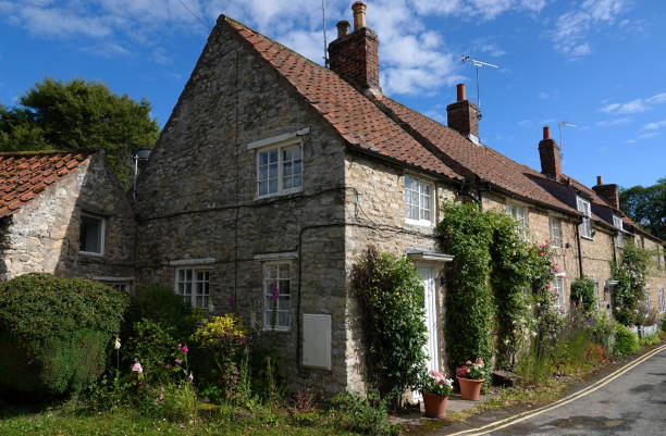 traditional stone cottages in a yorkshire village, uk. - north yorkshire stok fotoğraflar ve resimler