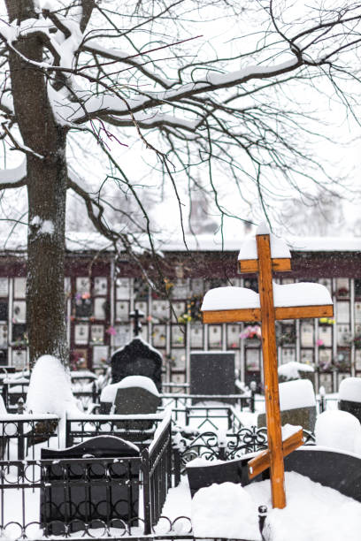 old jewish cemetery in Mainz, Germany in winter