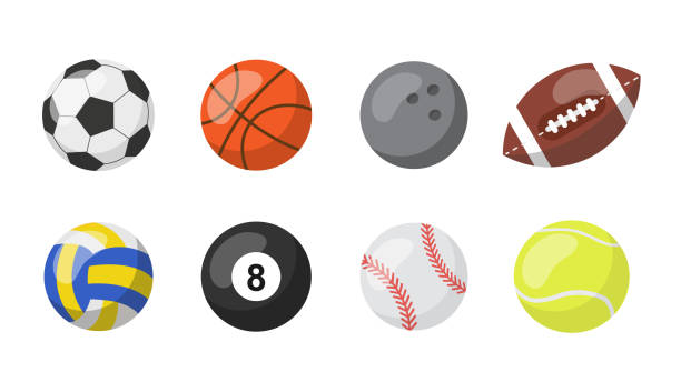 sportbälle isoliert auf weißem rücken. sportausrüstungspaket. - spielball stock-grafiken, -clipart, -cartoons und -symbole