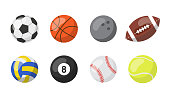 Sport balls isolated on white backgrund. Sports equipment pack.