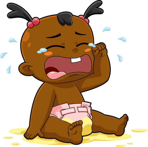 African American Baby Girl Cartoon Character Crying African American Baby Girl Cartoon Character Crying. Vector Hand Drawn Illustration Isolated On Transparent Background black baby crying drawing stock illustrations