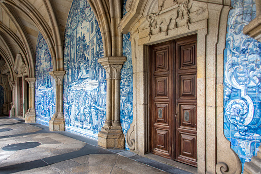 Cloisters of The Porto Cathedral (Se do Porto). Decorated with traditional Portugese azulejos.
