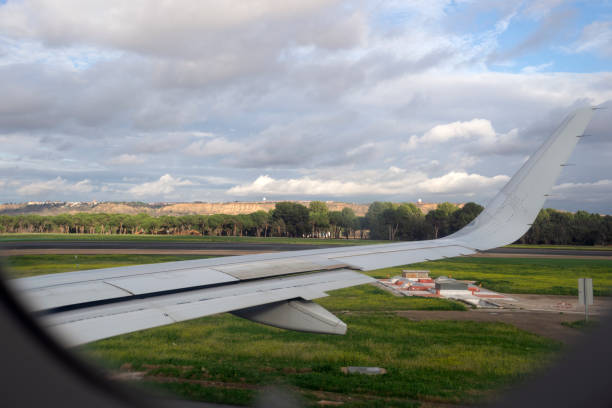 istock Wing of an airplane on takeoff 1452922259
