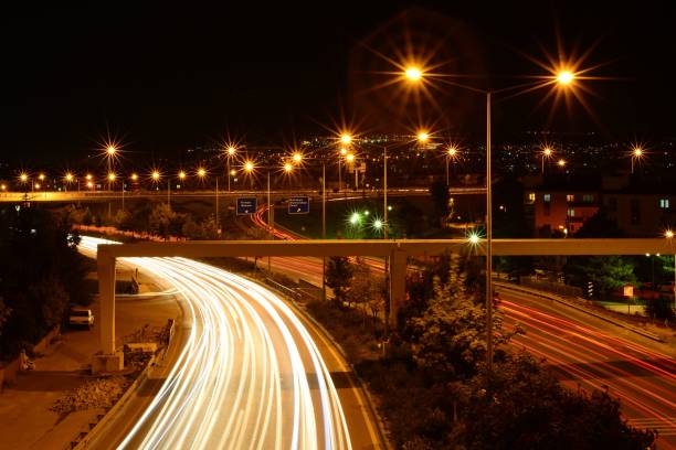 istock Traffic in long exposure from the bridge, at night 1452925029