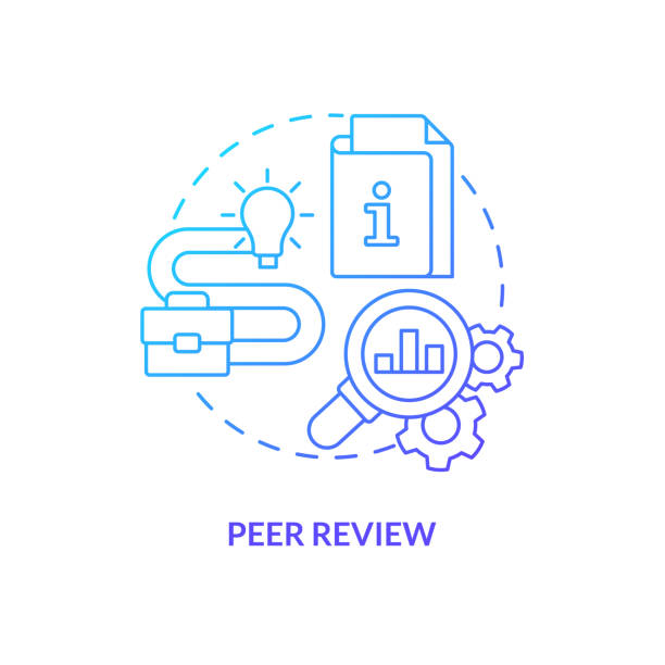 Peer review blue gradient concept icon Peer review blue gradient concept icon. Successfully managing merger abstract idea thin line illustration. Auditing engagements. Company research. Isolated outline drawing. Myriad Pro-Bold font used peeking stock illustrations