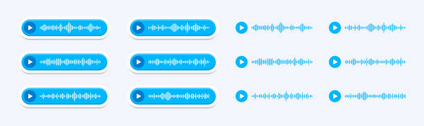 ilustraciones, imágenes clip art, dibujos animados e iconos de stock de mensajes de voz establecidos. mensajes de voz con onda sonora para chat de redes sociales. grabe mensajes de voz para correspondencia telefónica. concepto de grabación de audio. ilustración vectorial. - music style audio