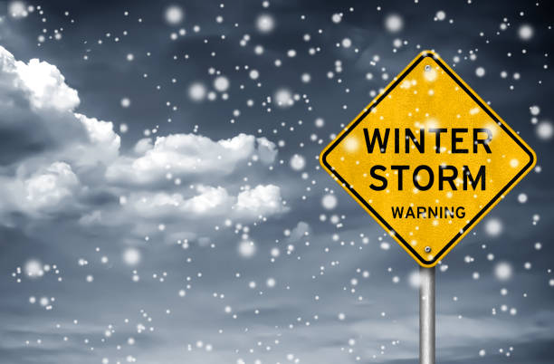 Winter Storm warning - road sign information stock photo