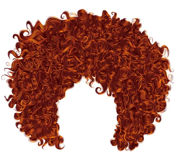 Vector illustration of trendy curly  red ginger hair  . realistic  3d . spherical hairstyle . fashion beauty style .