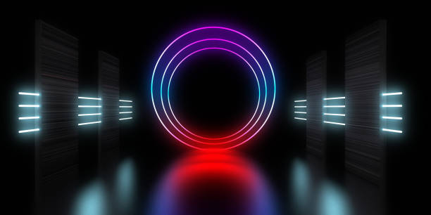 istock 3D abstract background with neon lights. neon tunnel  .space construction . .3d illustration 1452932005