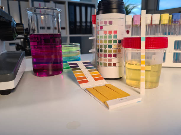 istock Reagent strip used for urinalysis with collection tube 1452932017